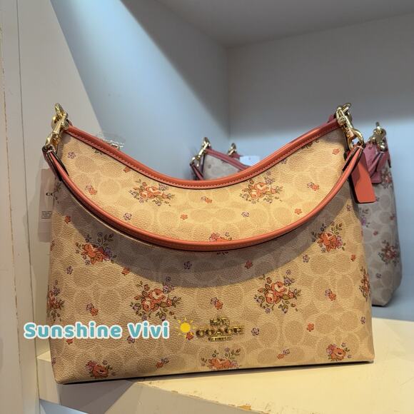 NWT COACH Laurel Shoulder Bag Signature Canvas Floral Crossbody CAL36 Gold/Sand